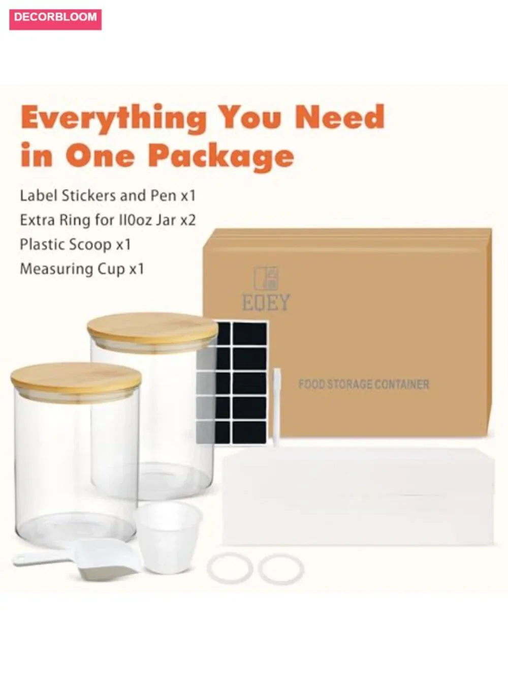 Glass Storage Jars Set with Airtight Bamboo Lids, 111oz & 37oz, Kitchen Food